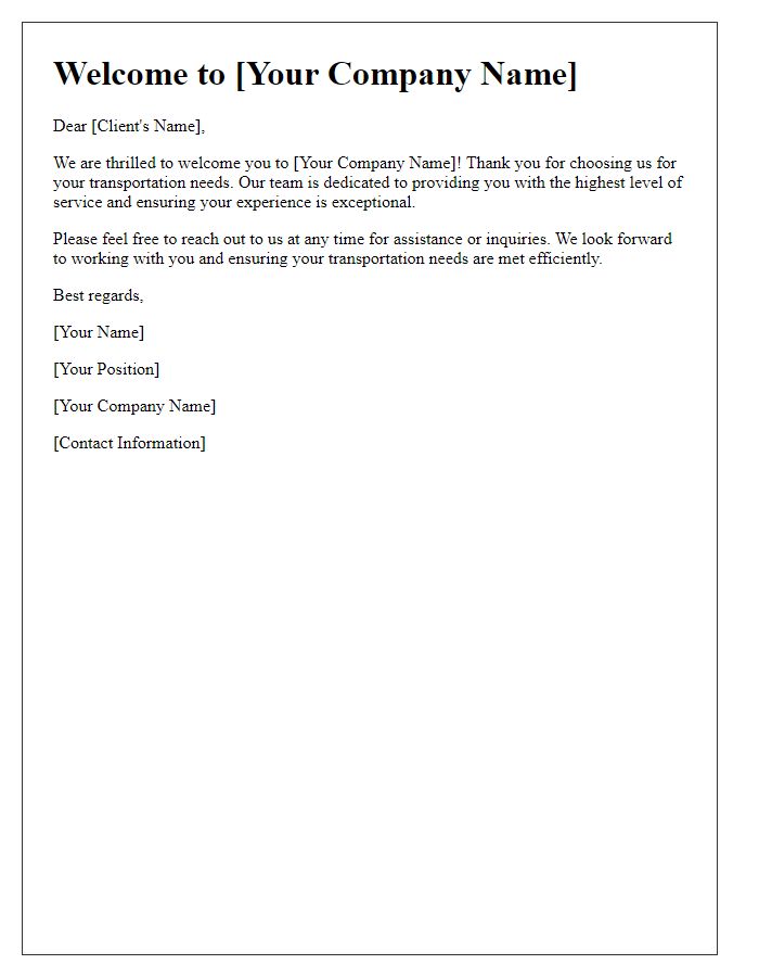 Letter template of greeting new clients to our transportation services.