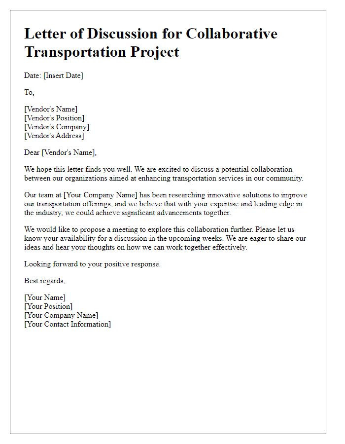 Letter template of collaborative project discussion for transportation service vendors