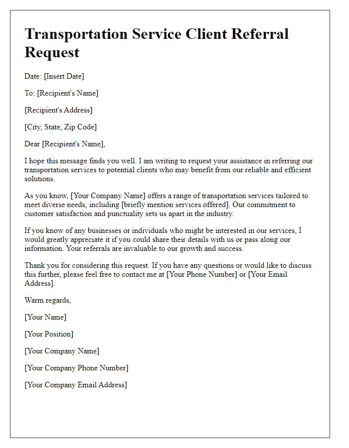 Letter template of transportation service client referral request