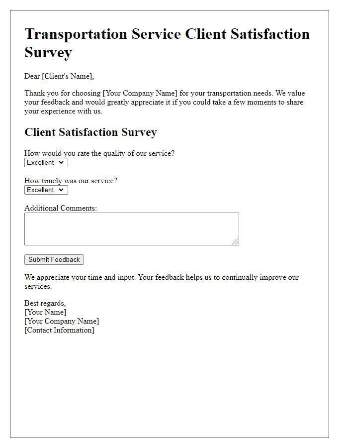 Letter template of transportation service client satisfaction survey