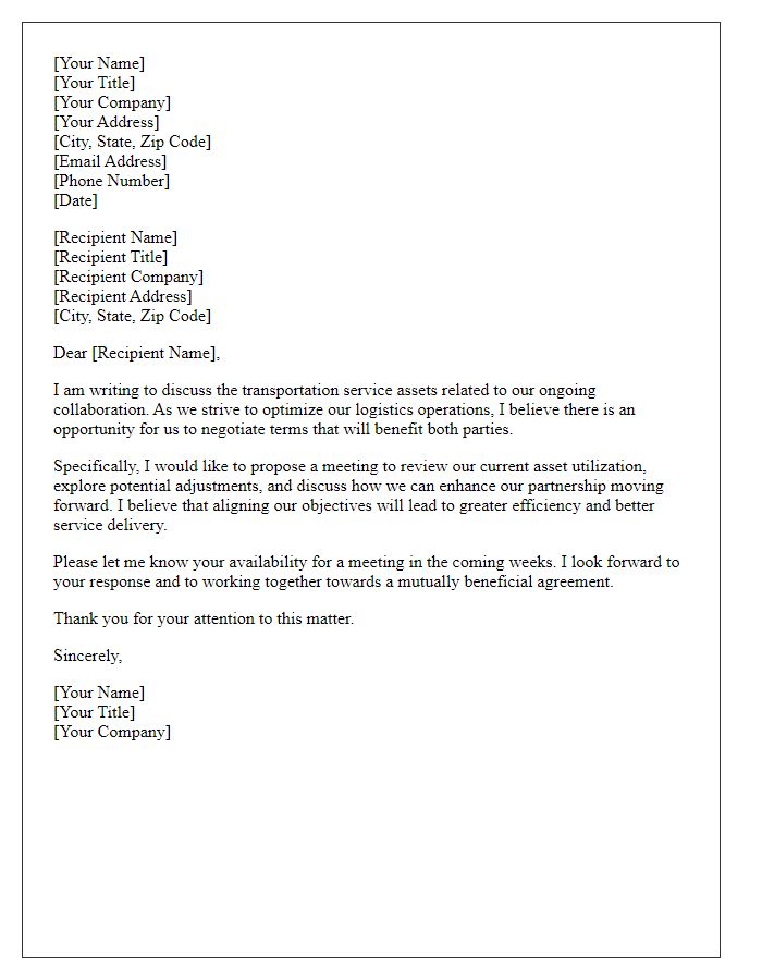 Letter template of transportation service asset negotiation letter