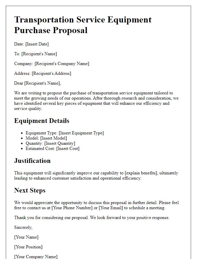 Letter template of transportation service equipment purchase proposal