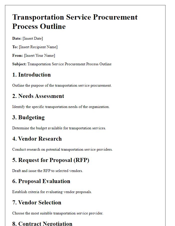 Letter template of transportation service procurement process outline