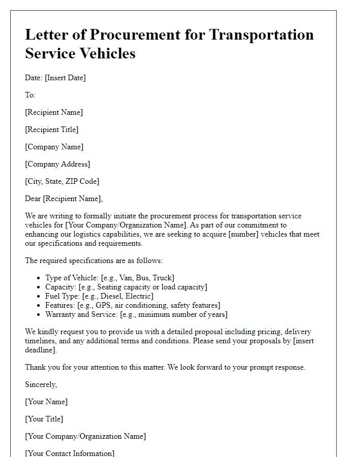 Letter template of transportation service vehicle procurement