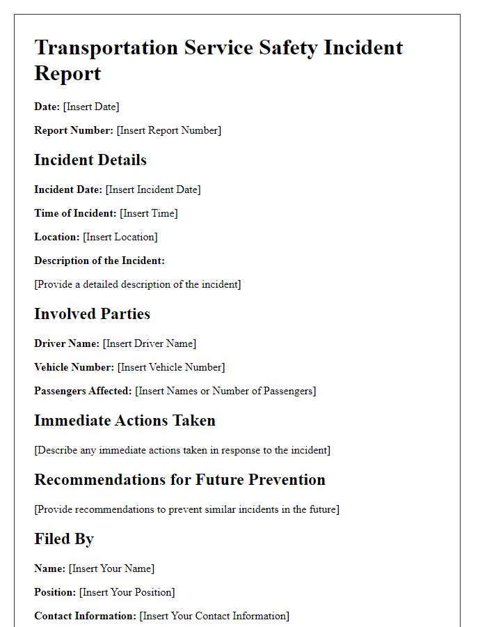 Letter template of transportation service safety incident report