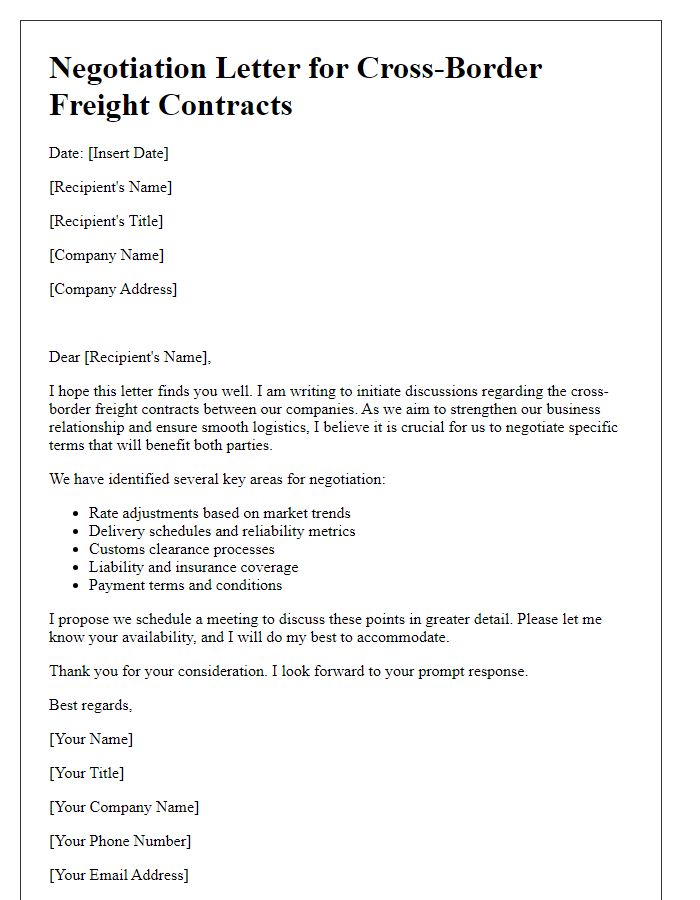 Letter template of negotiation for cross-border freight contracts.