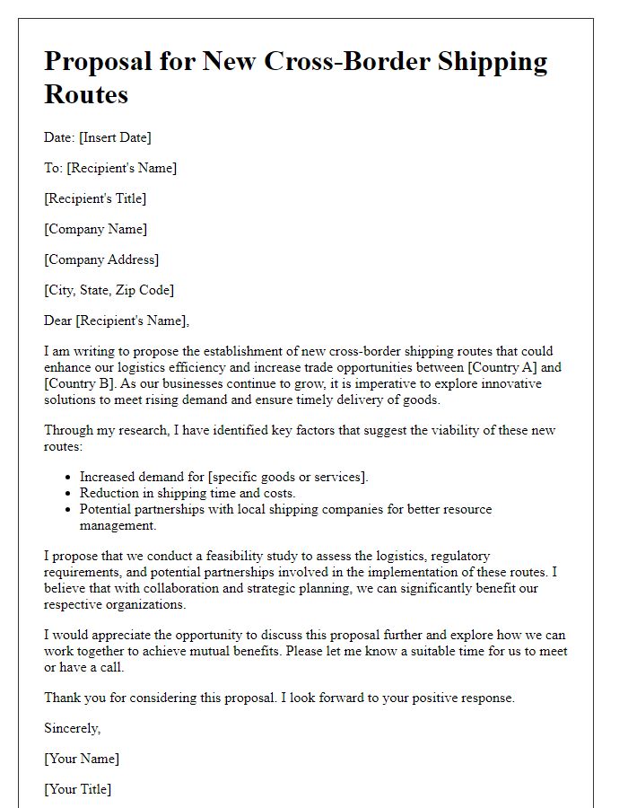 Letter template of proposal for new cross-border shipping routes.