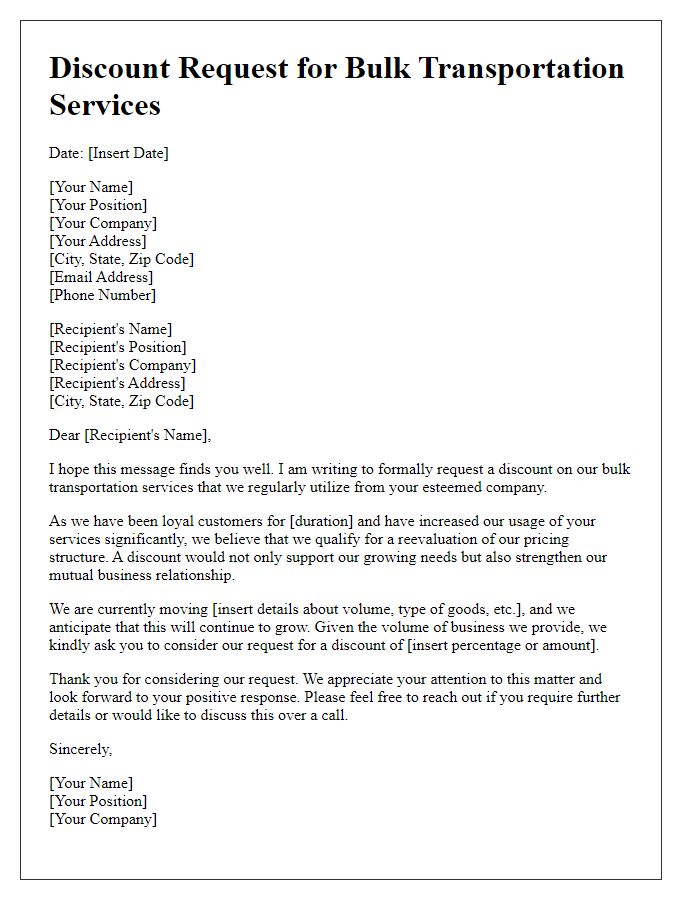 Letter template of bulk transportation service discount request