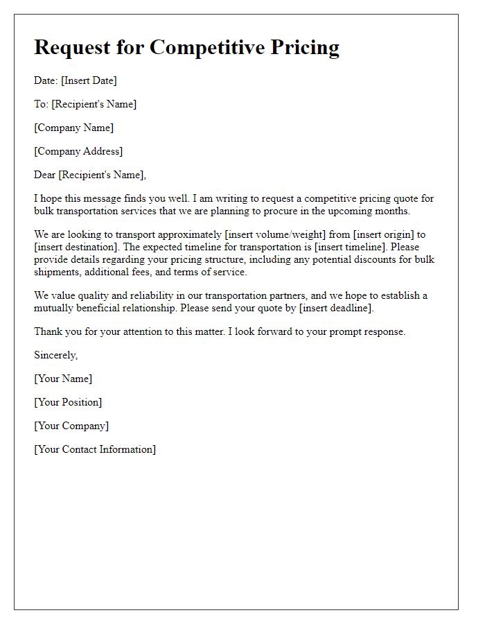 Letter template of competitive pricing request for bulk transportation