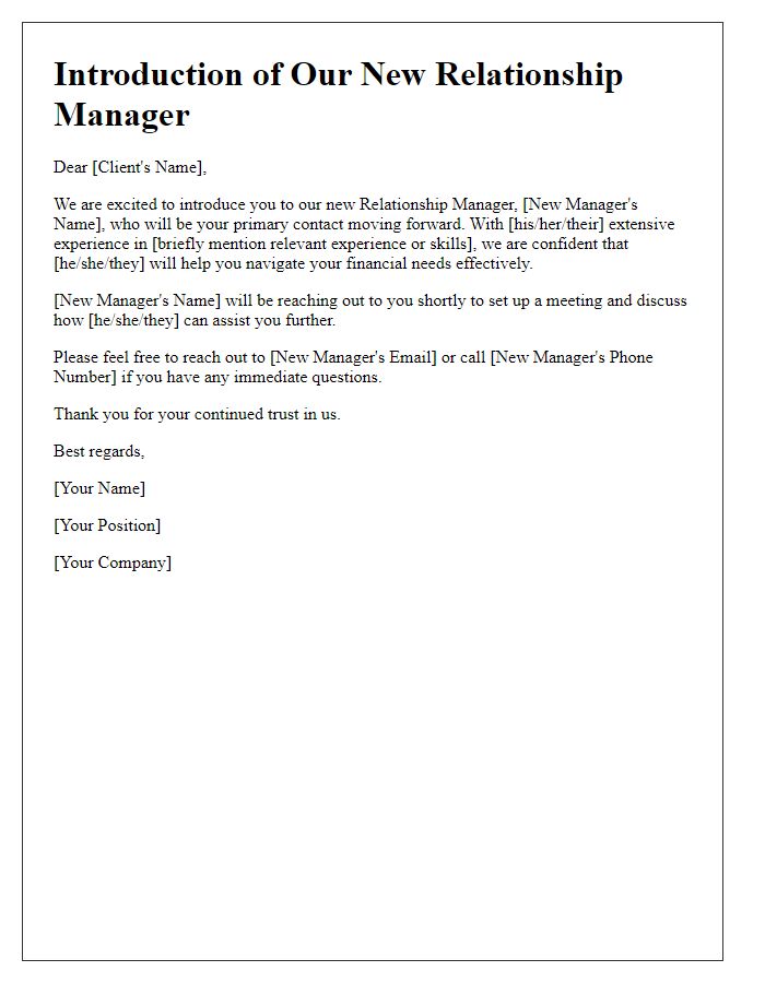 Letter template of introduction for new relationship manager