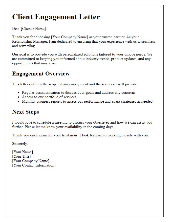 Letter template of relationship manager client engagement