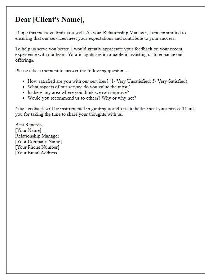 Letter template of relationship manager client feedback request