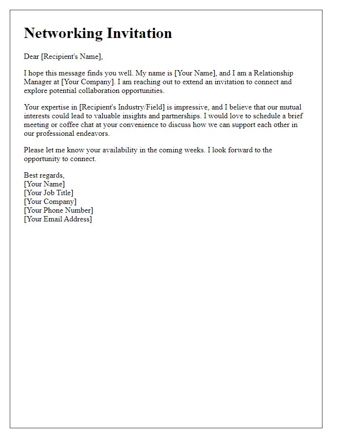 Letter template of relationship manager networking invitation