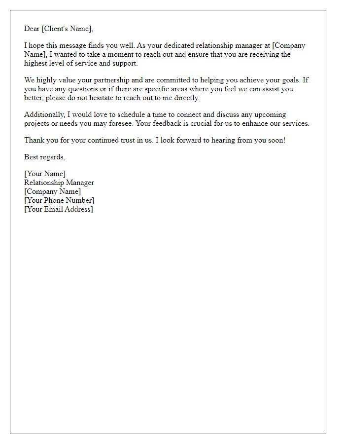 Letter template of relationship manager outreach