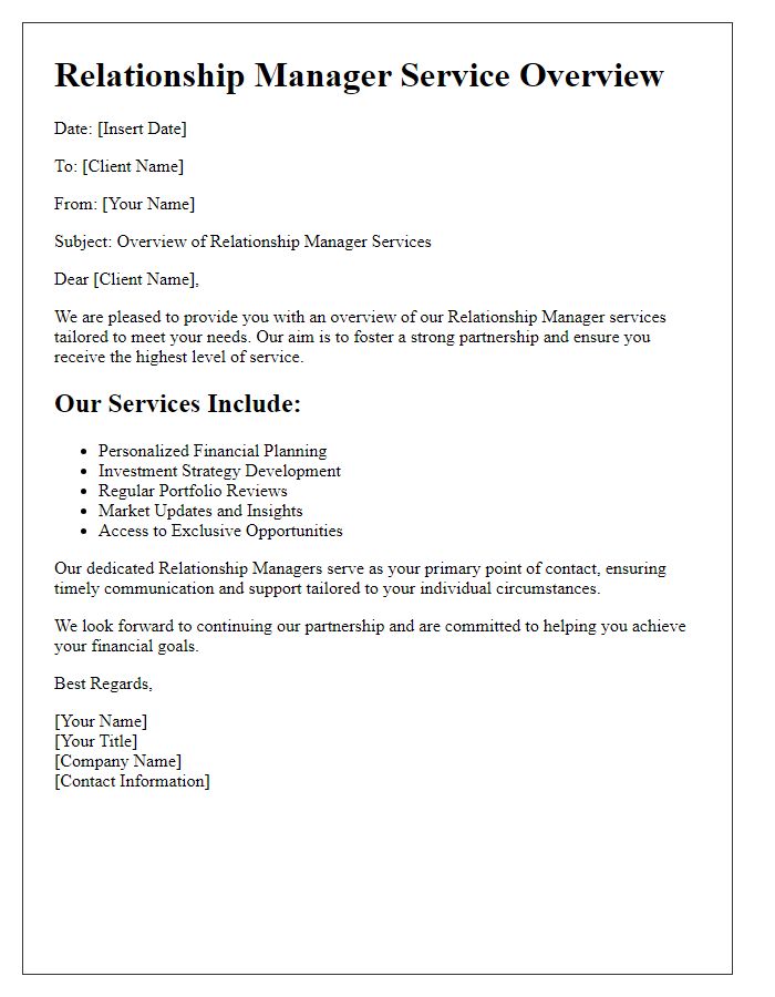 Letter template of relationship manager service overview