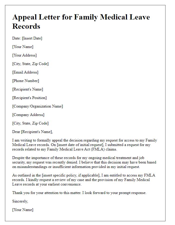 Letter template of appeal for family medical leave records.