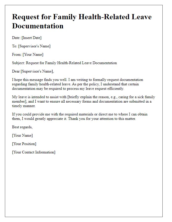 Letter template of request for family health-related leave documentation.