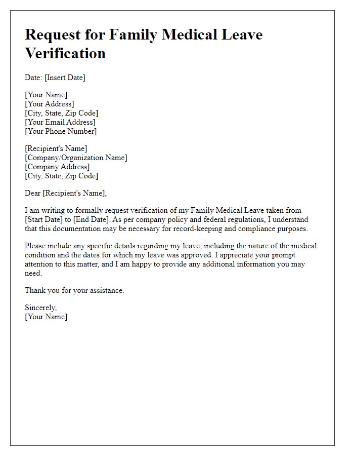 Letter template of request for family medical leave verification.