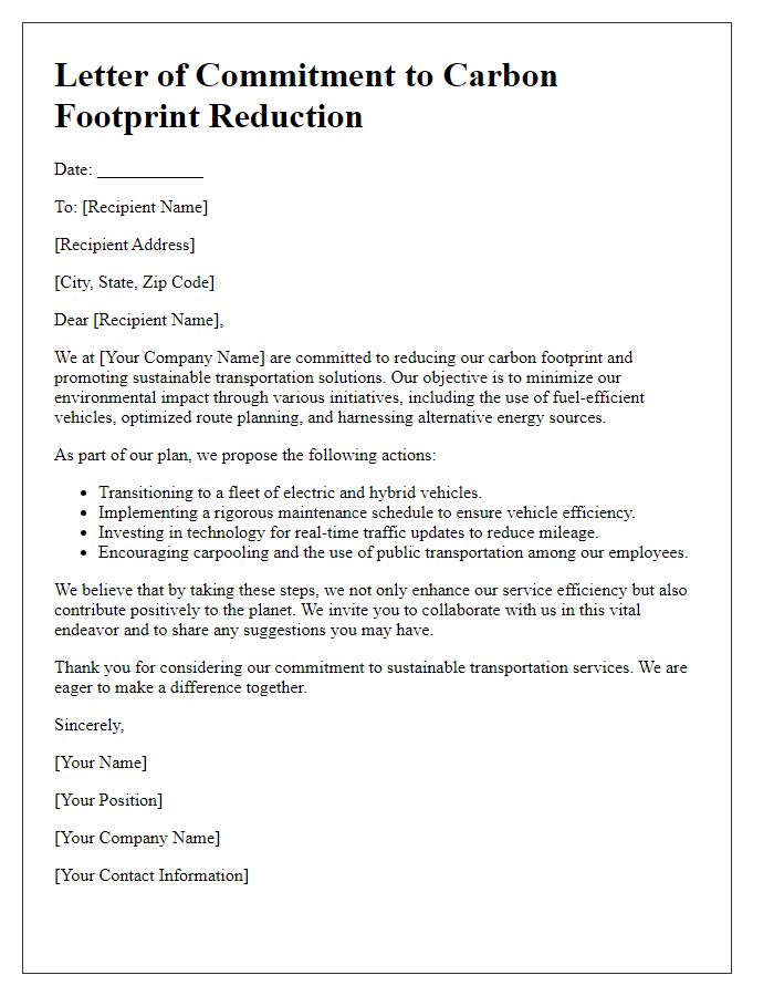 Letter template of transportation service carbon footprint reduction.