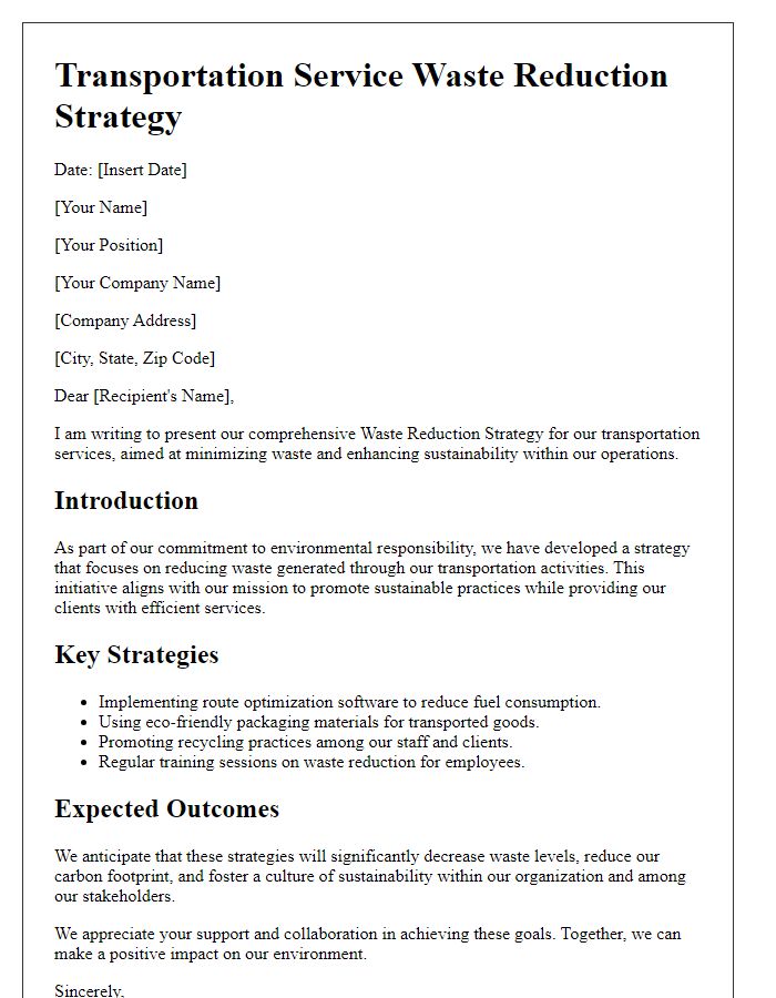 Letter template of transportation service waste reduction strategy.