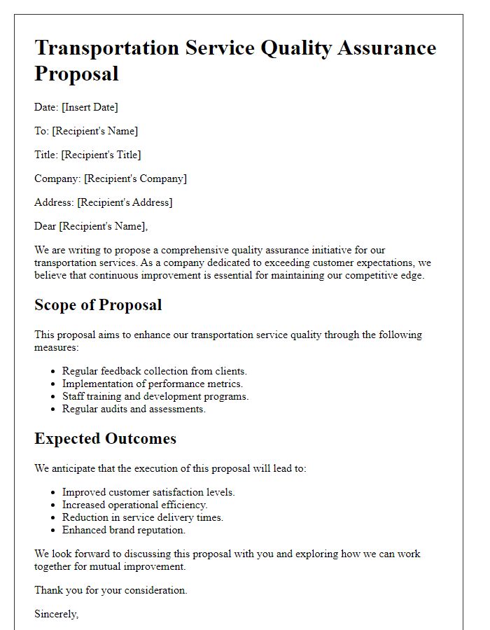 Letter template of transportation service quality assurance for service improvement proposal