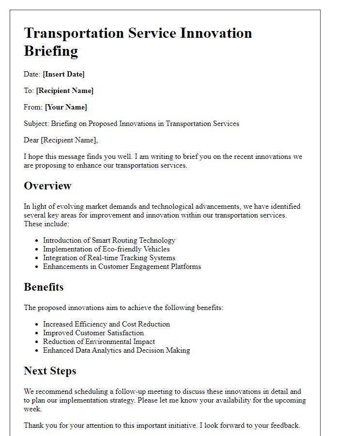 Letter template of transportation service innovation briefing