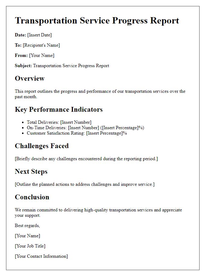 Letter template of transportation service progress report