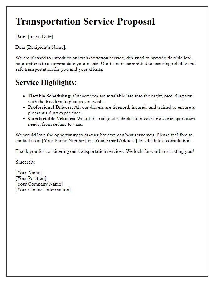 Letter template of transportation service with flexible late hours