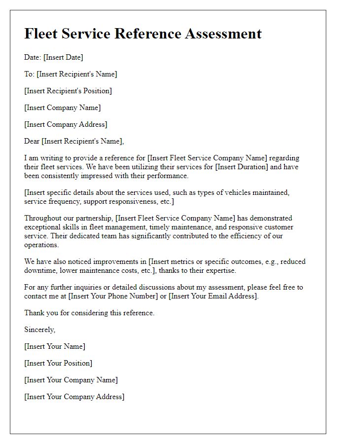 Letter template of fleet service reference assessment