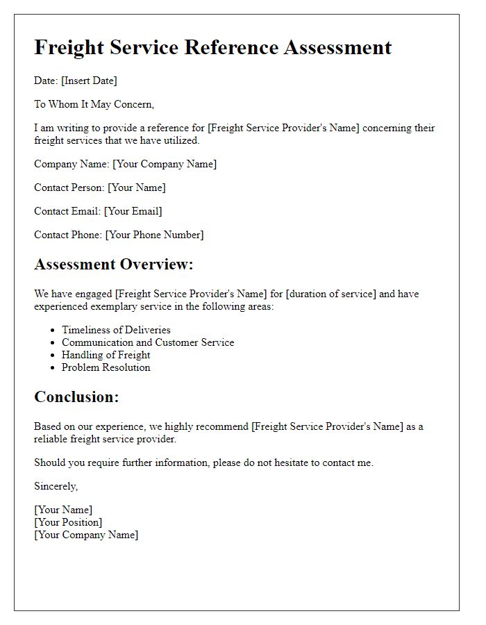 Letter template of freight service reference assessment