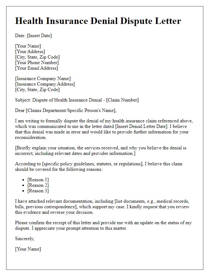 Letter template of disputing health insurance denial notice