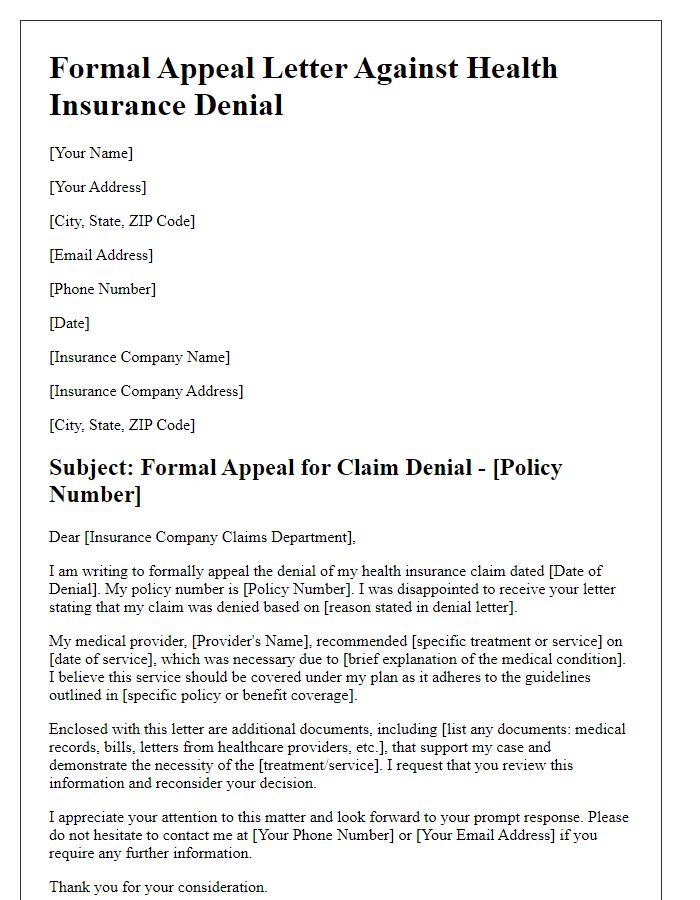 Letter template of formal appeal against health insurance denial