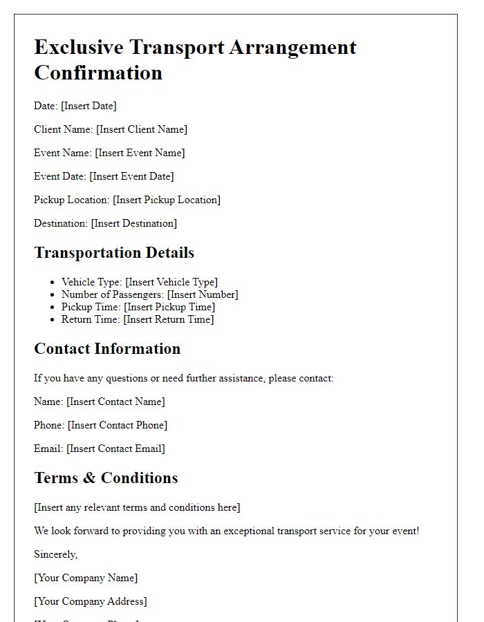 Letter template of exclusive transport arrangement for events