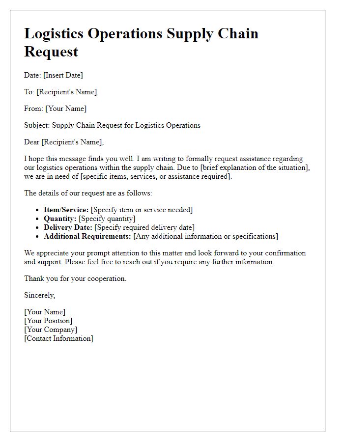 Letter template of logistics operations supply chain request