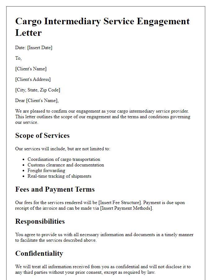 Letter template of cargo intermediary service engagement