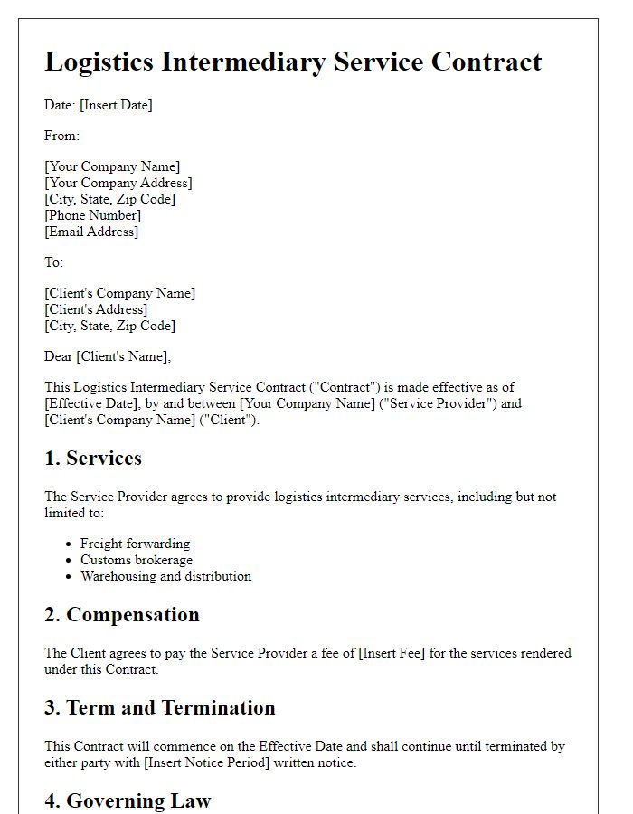 Letter template of logistics intermediary service contract