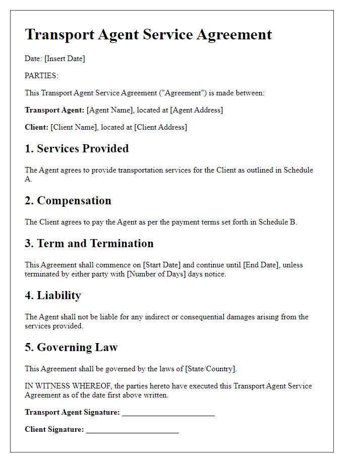 Letter template of transport agent service agreement