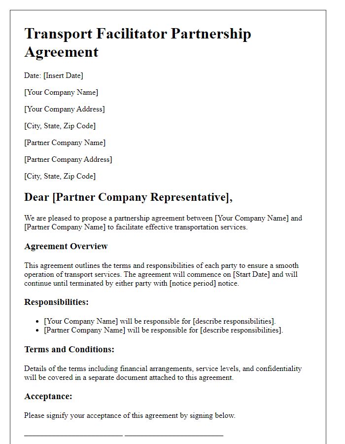 Letter template of transport facilitator partnership agreement