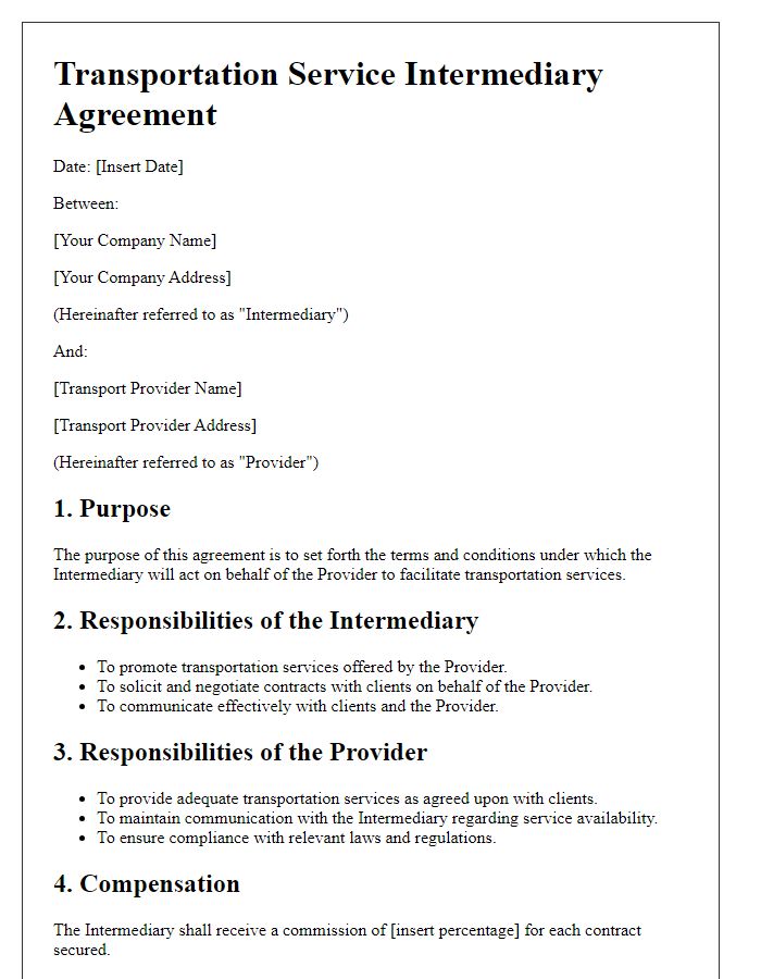 Letter template of transportation service intermediary agreement