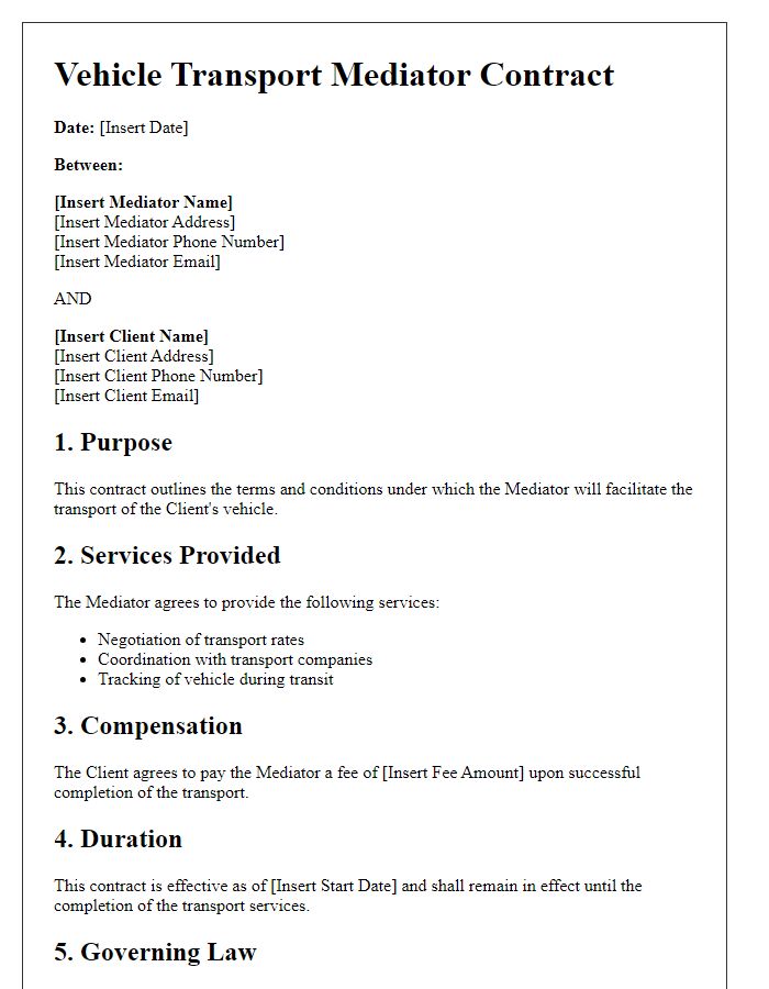 Letter template of vehicle transport mediator contract