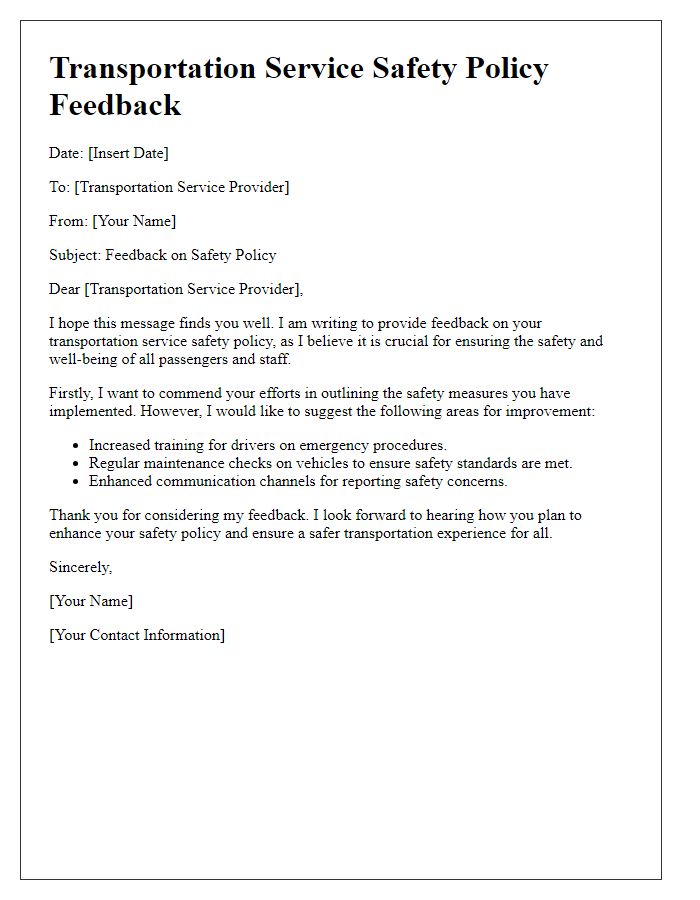 Letter template of transportation service safety policy feedback