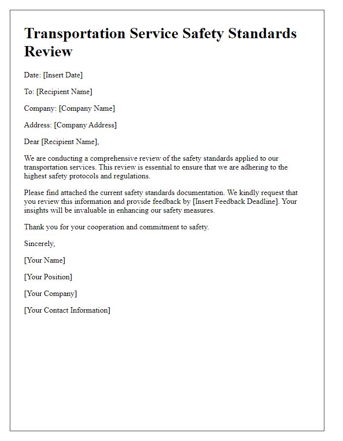 Letter template of transportation service safety standards review