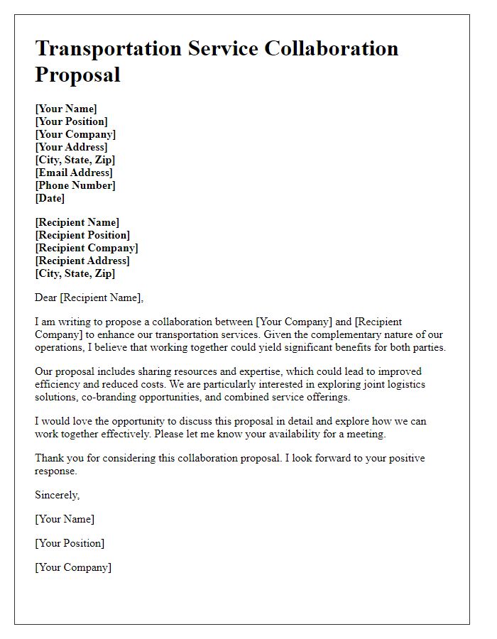 Letter template of transportation service collaboration proposal