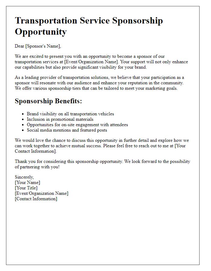 Letter template of transportation service sponsorship opportunity