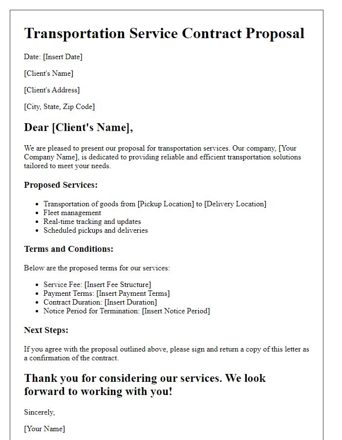 Letter template of transportation service contract proposal