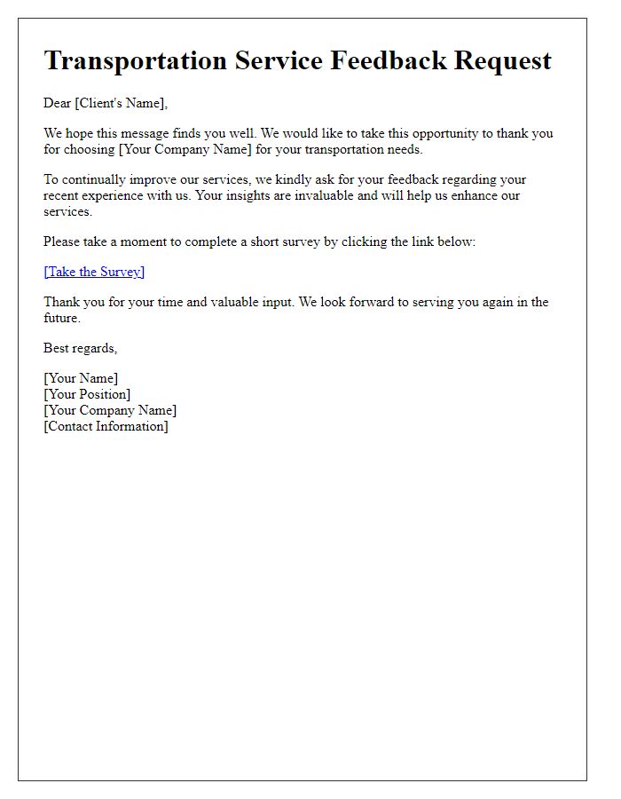 Letter template of transportation service feedback request
