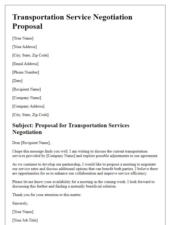 Letter template of transportation service negotiation