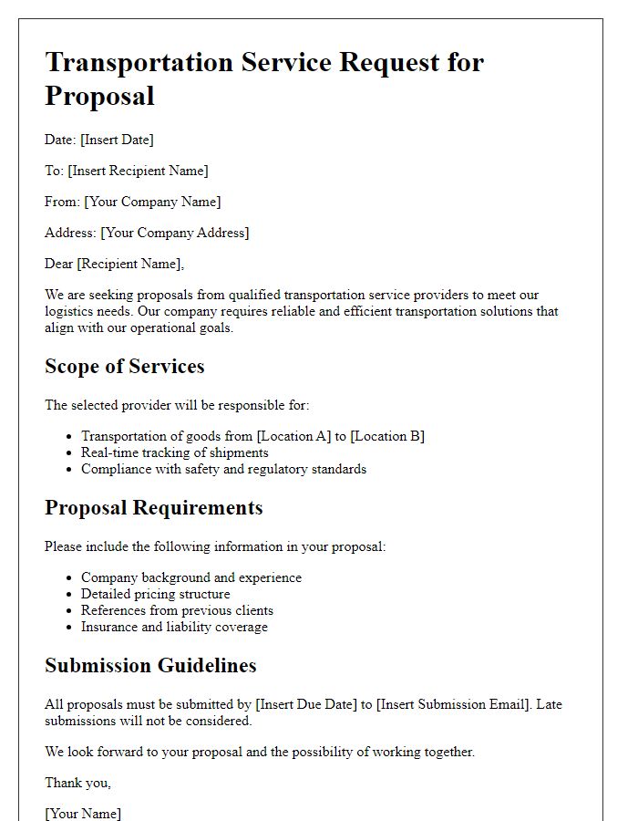 Letter template of transportation service request for proposal