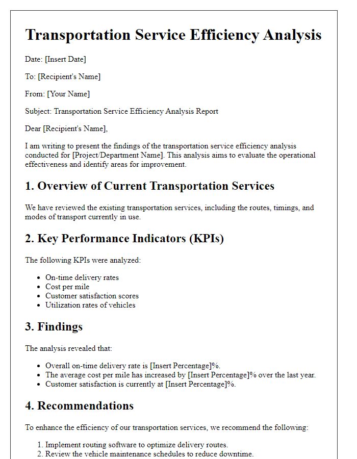 Letter template of transportation service efficiency analysis