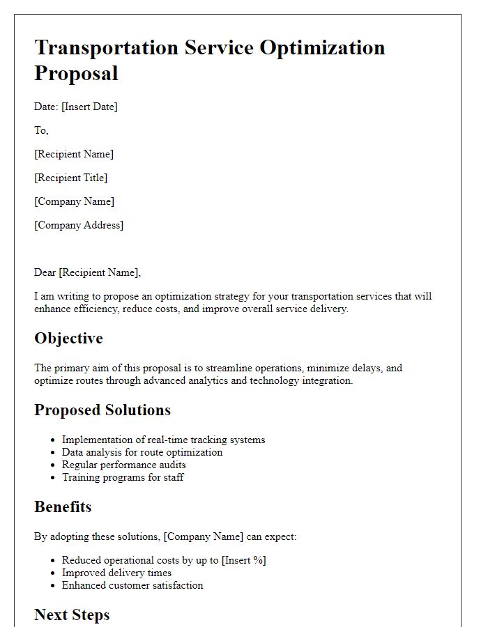 Letter template of transportation service optimization proposal